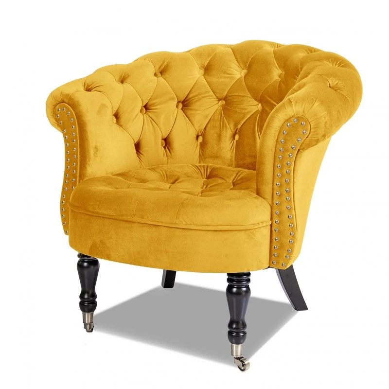 Фотьойл Честърфийлд Людовик, жълто кадифе